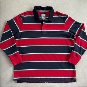 Lands' End Vintage Authentic Rugby Shirt. Red/Navy Stripes. XL.